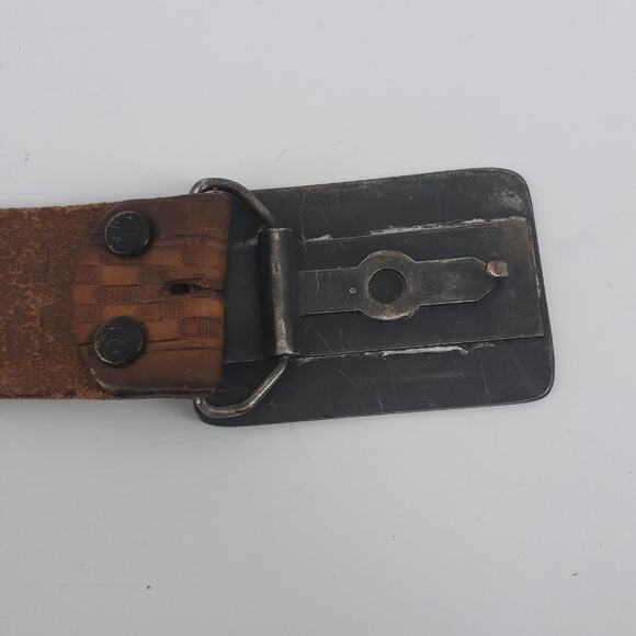 Men's Tooled Brown Leather Belt Basket Weave Shaggy Dog Buckle Old English Sheep - Picture 4 of 13